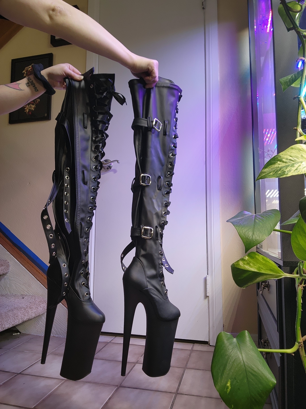 Brand New 10 inch Pleaser Black Over-the-Knee Lace-Up Platform Stiletto Boots